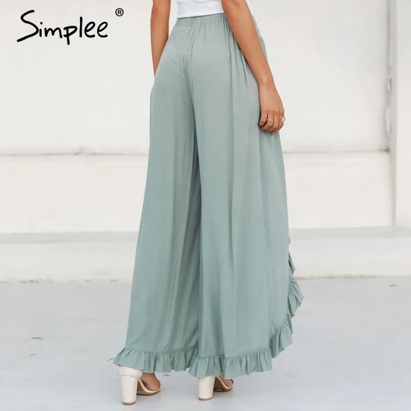 Simplee Green Ruffle Split Leg Pants - Picture 6 of 6
